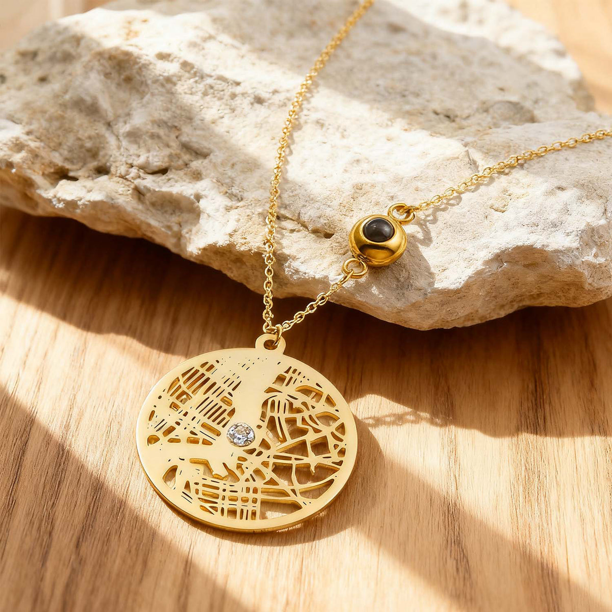 Custom Photo projection Necklace Cherished Spot Map Necklace Gemstone Necklace Gift for Her Anniversary Gift
