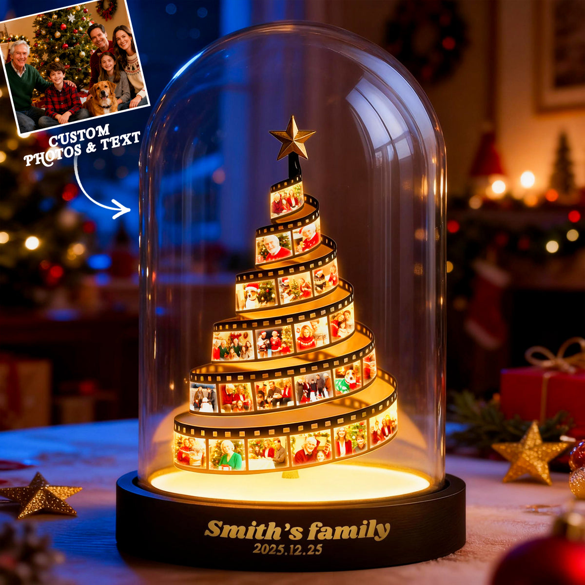 Custom Photo Film Christmas Tree Night Light Personalized Family Keepsake with Engraved Base Christmas Gift