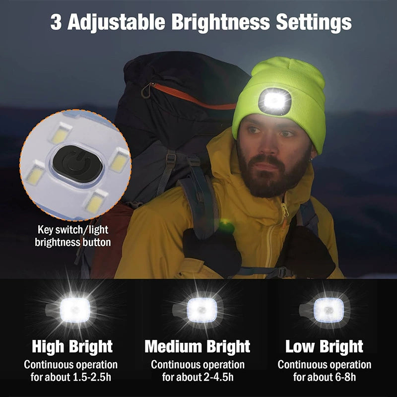 LED Rechargeable Bluetooth Light-Up Knitted Beanie Hat with Built-in Headlamp