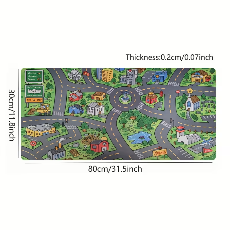 1pc Cartoon City Street Large Mouse Pad - Ultra-Smooth Desk Mat with Stitched Edges, Non-Slip Rubber Base, Vibrant Urban Map Design for Office And Home Workspace Setup