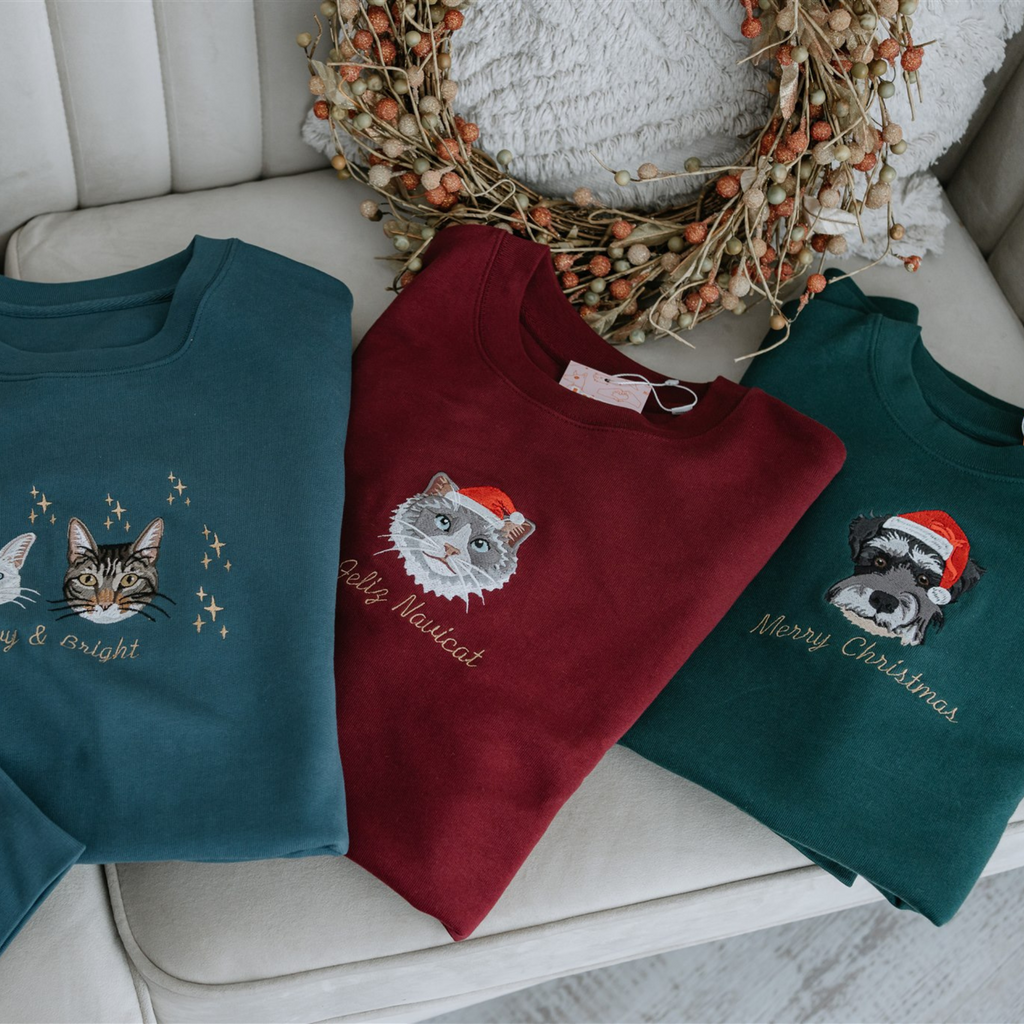 Embroidered Pet Portrait Organic Christmas Jumper Sweatshirt Hoodies