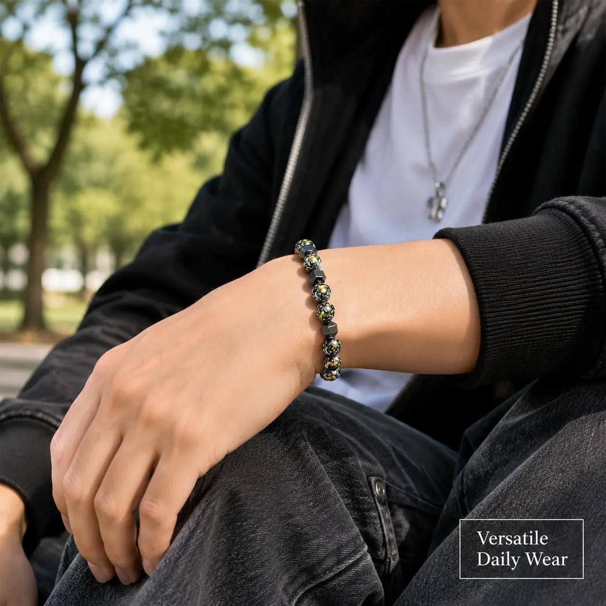 Men's Irregular Hematite Spliced Bead Stretch Bracelet Hip-Hop Streetwear Geometric Stone Beaded Bracelet Minimalist Edgy Jewelry Gift for Men