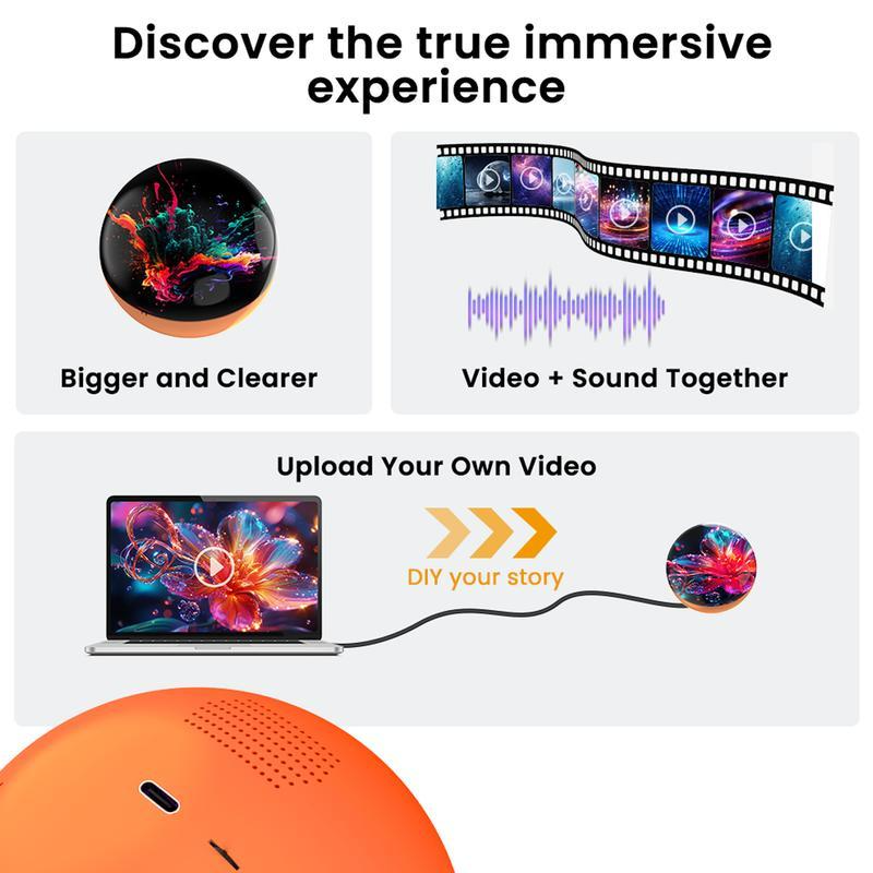 2.7inch Crystal Ball with Electronic Display DIY Video Import Possible Unique Gift for Home & Office Light-Up Sphere Anniversary Gift