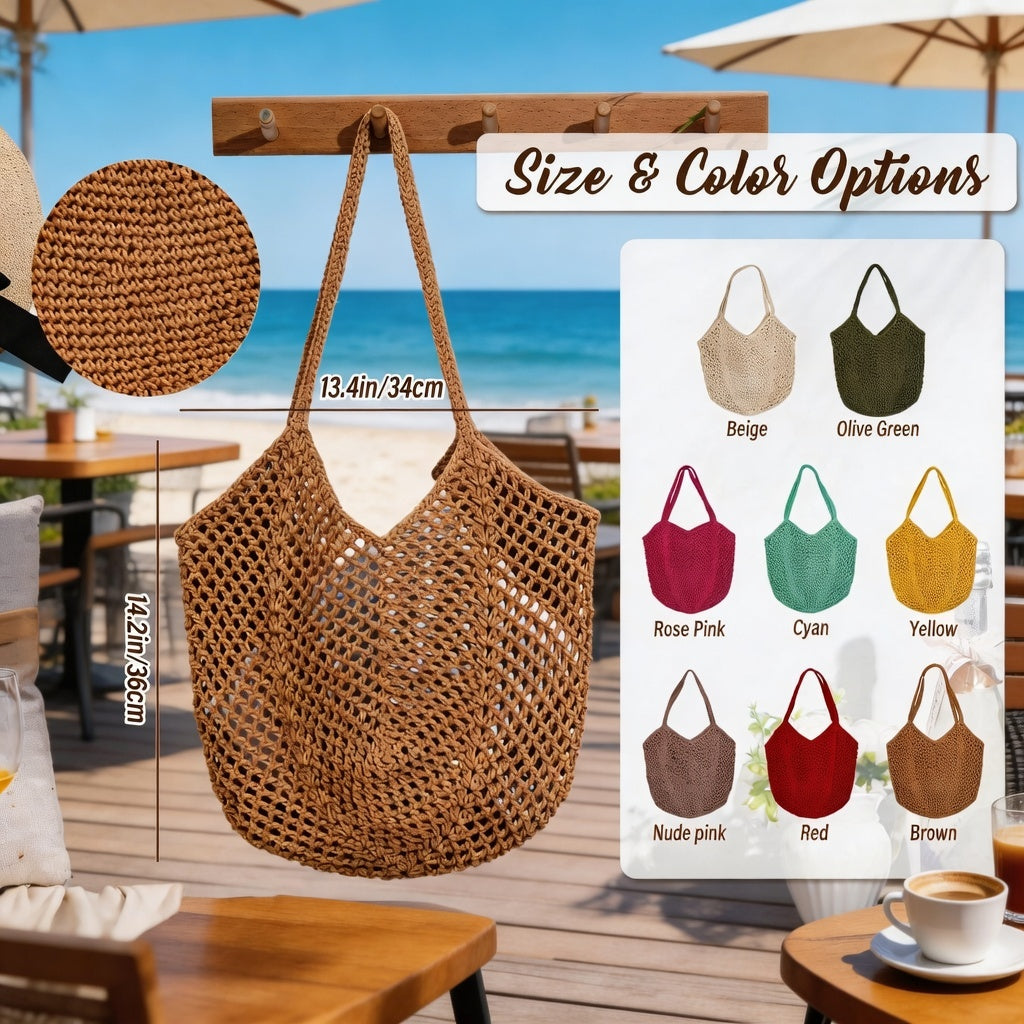 Personalized Crochet Beach Bag with Custom Name Monogrammed Straw Style Mesh Bag for Summer Vacation Hand Knit Name Tote Bag