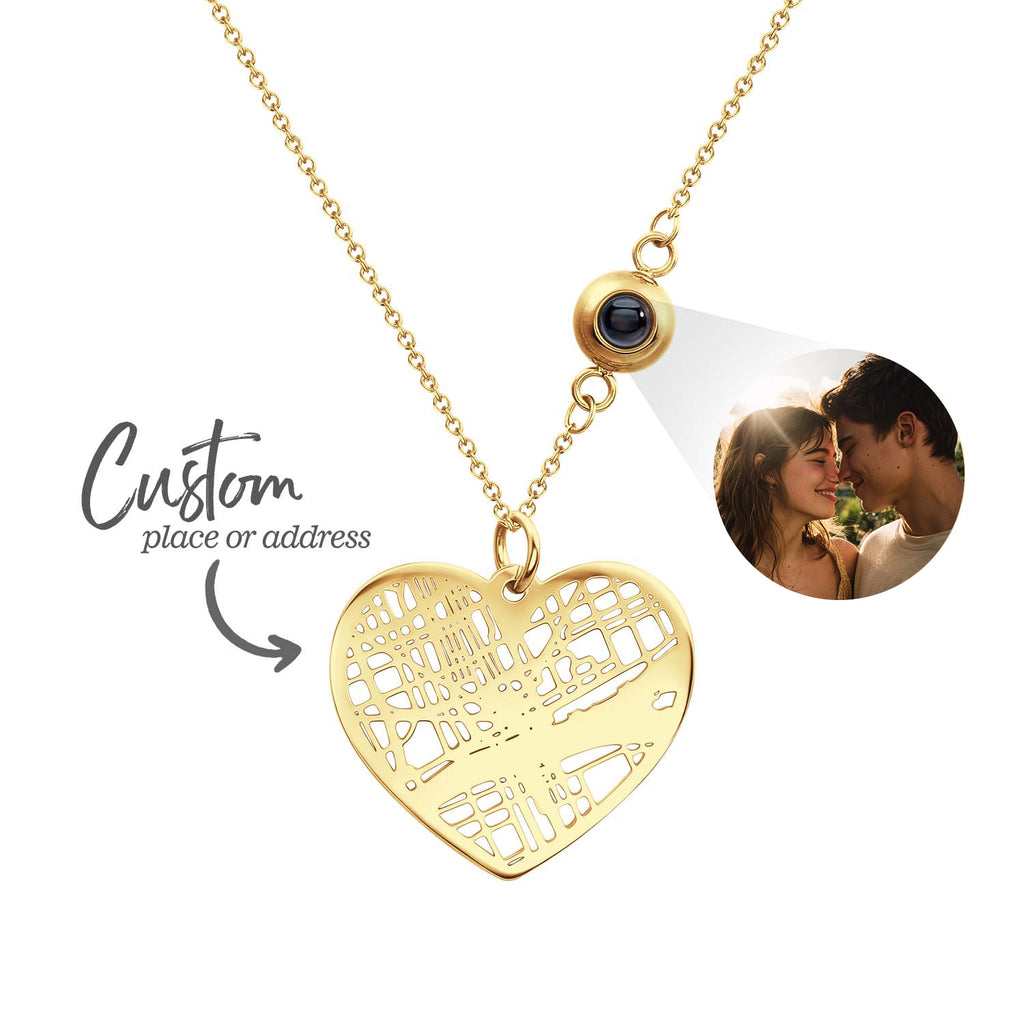 Custom Photo projection Necklace Cherished Spot Map Necklace Gemstone Necklace Gift for Her Anniversary Gift