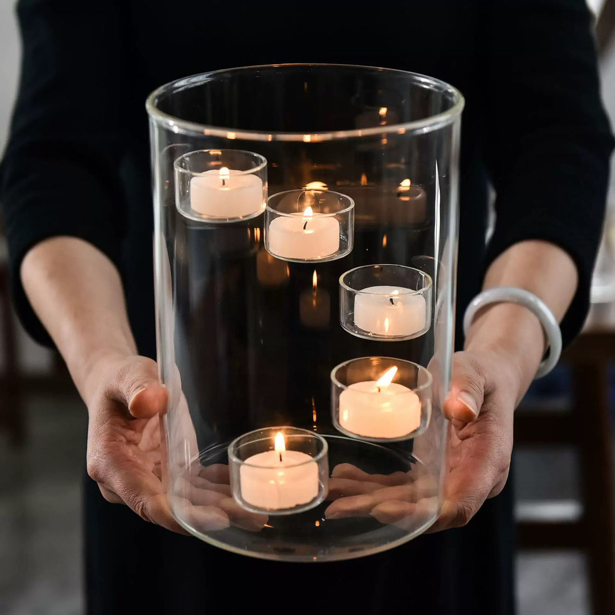 Halloween Multi-Tier Glass Hurricane Tealight Candle Holder Large Spiral Floating Glass Votive Holder for Pumpkin Candles Spooky Fall Table Centerpiece Halloween Party Decor
