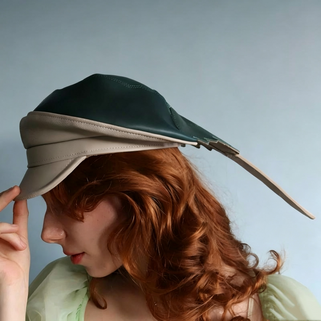 Horseshoe Crab Leather Hat Handcrafted Archive Fashion Unisex Cosplay Bonnet Avant-Garde Steampunk Helmet Cap Weird Creative Headwear