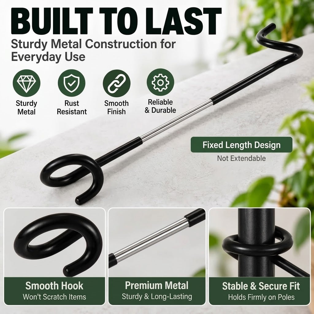 Plant Pole Hanging Hook No-Drill Extension Arm Hook Metal Plant Hanger Holder for Tension Rods Indoor Hanging Planters Macrame Baskets