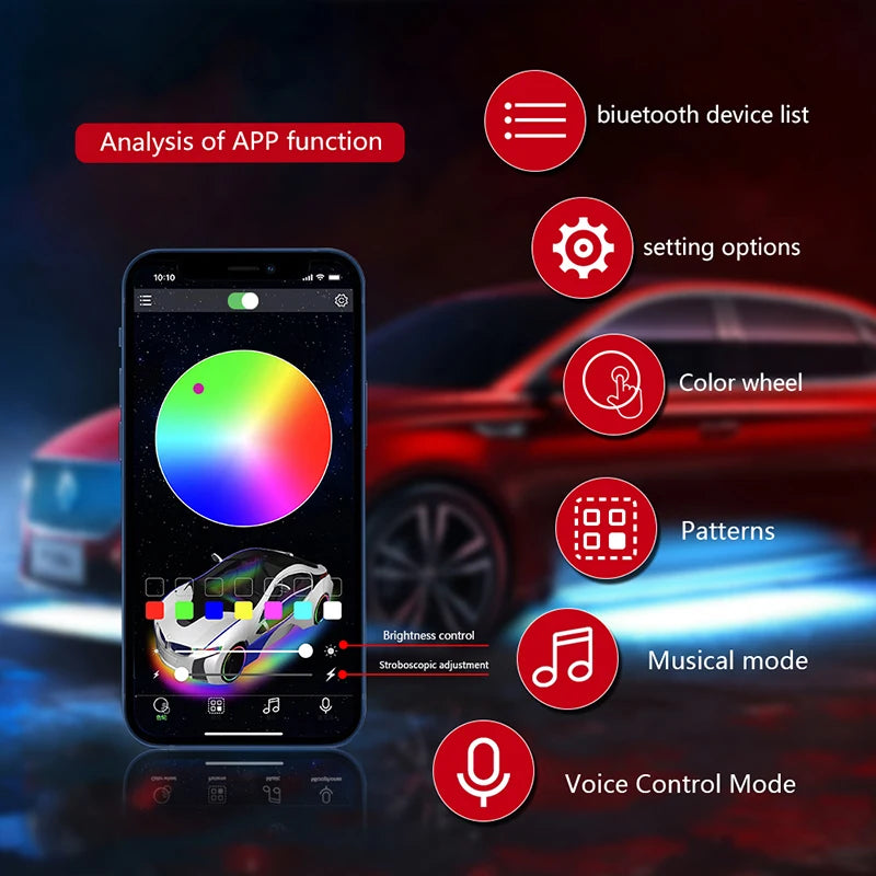 Customized Car Led Colorful Floor Mats Interior Atmosphere Lights Foot Bottom Atmosphere Lights