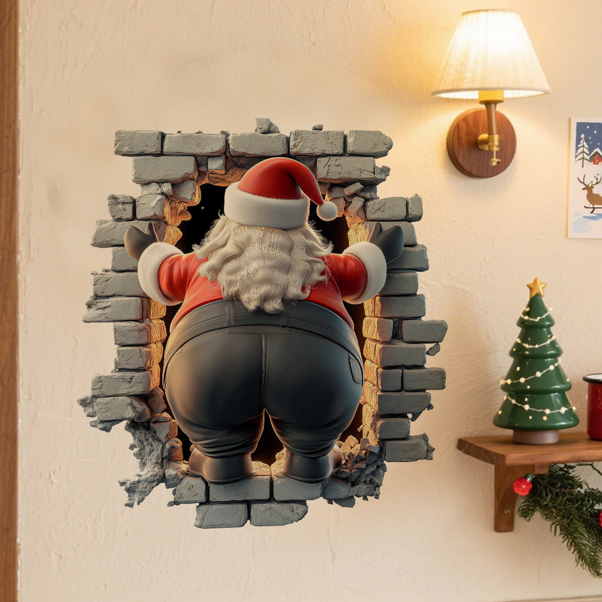 3D Christmas Wall Stickers Santa Claus Removable Stickers Holiday Wallpaper Home Decor