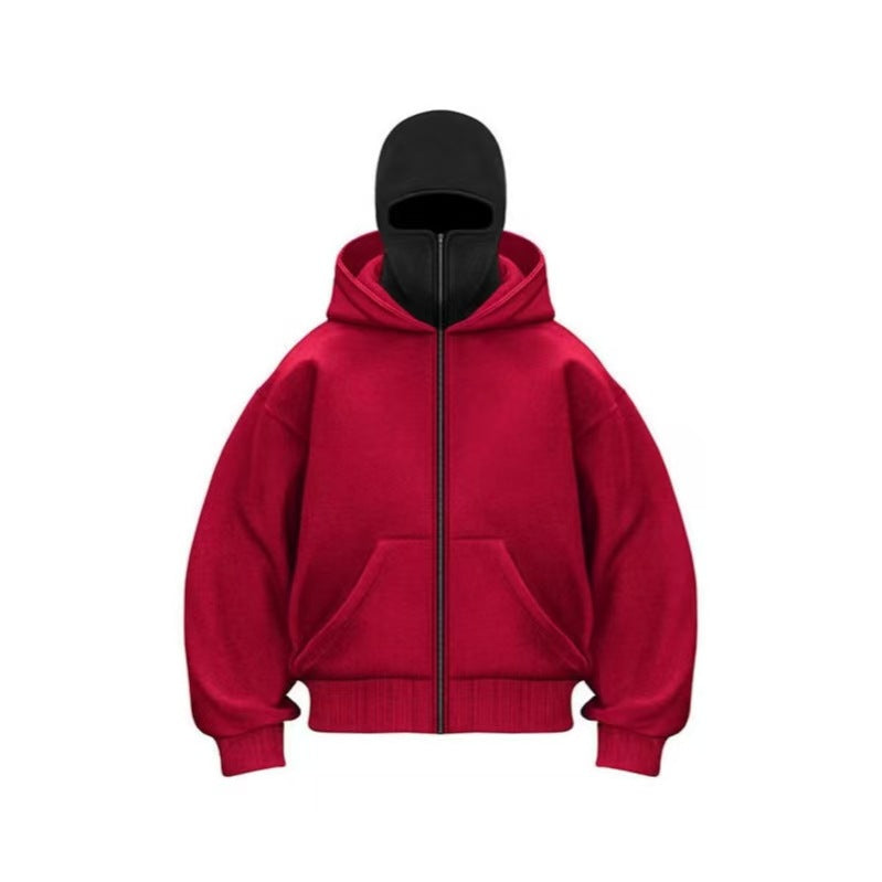 2-in-1 Mask Zipped Hoodie Windproof Sports Jacket with Face Mask Unisex Zip-Up Antisocial Wear