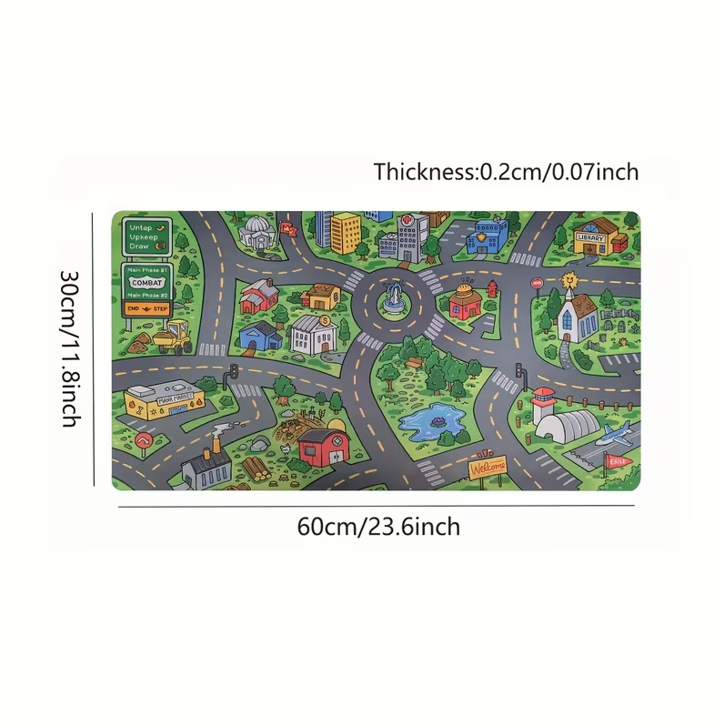 1pc Cartoon City Street Large Mouse Pad - Ultra-Smooth Desk Mat with Stitched Edges, Non-Slip Rubber Base, Vibrant Urban Map Design for Office And Home Workspace Setup