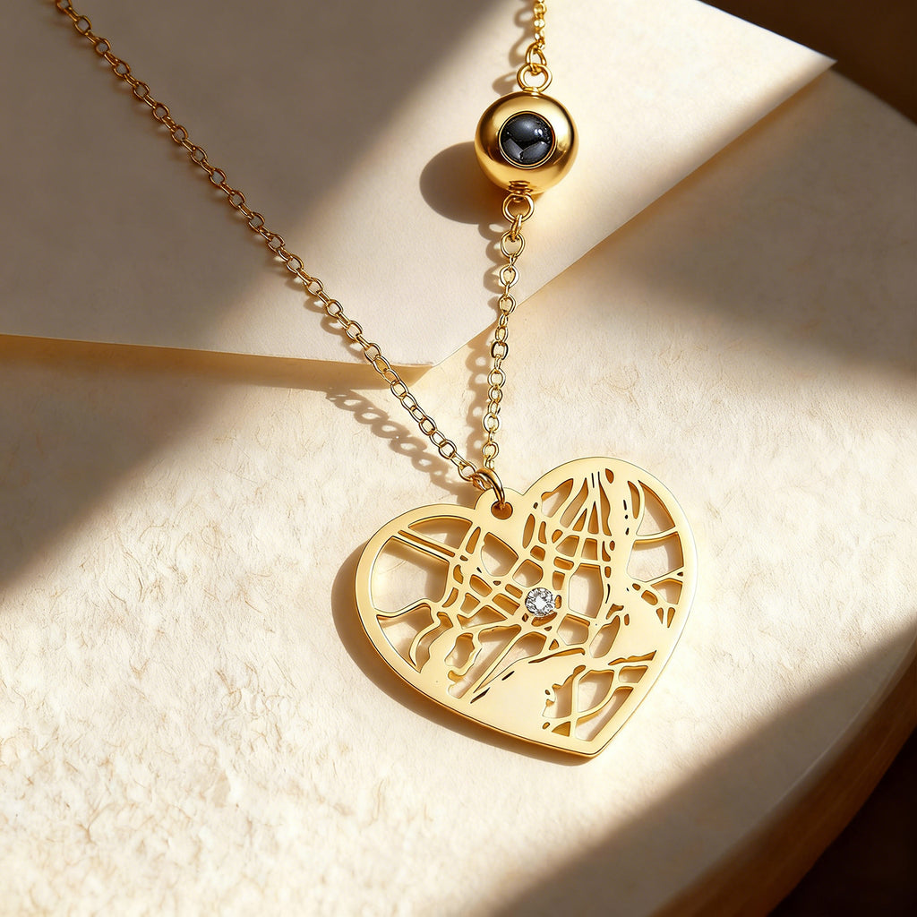 Custom Photo projection Necklace Cherished Spot Map Necklace Gemstone Necklace Gift for Her Anniversary Gift