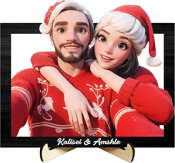 Personalized Cartoon Style 3D Photo Wooden Frame Sign Custom Family Photo 3D Cartoon Portrait Gift