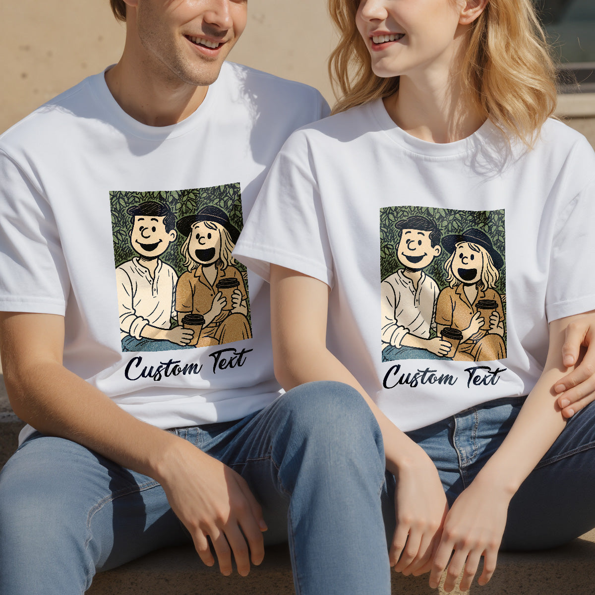Custom Cartoon Style Photo T-Shirt Personalized Anime Portrait Tshirt with Custom Text Gift for Friend