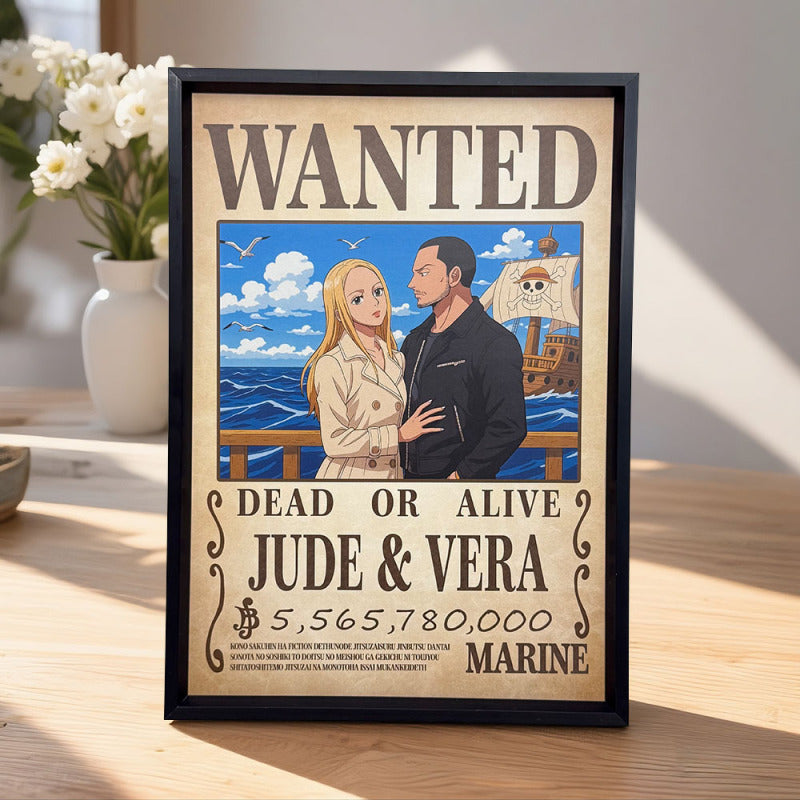 Custom Anime Bounty Couple Portrait Personalized Anime Style Wanted Poster Portrait Unique Captains' Couple Portrait