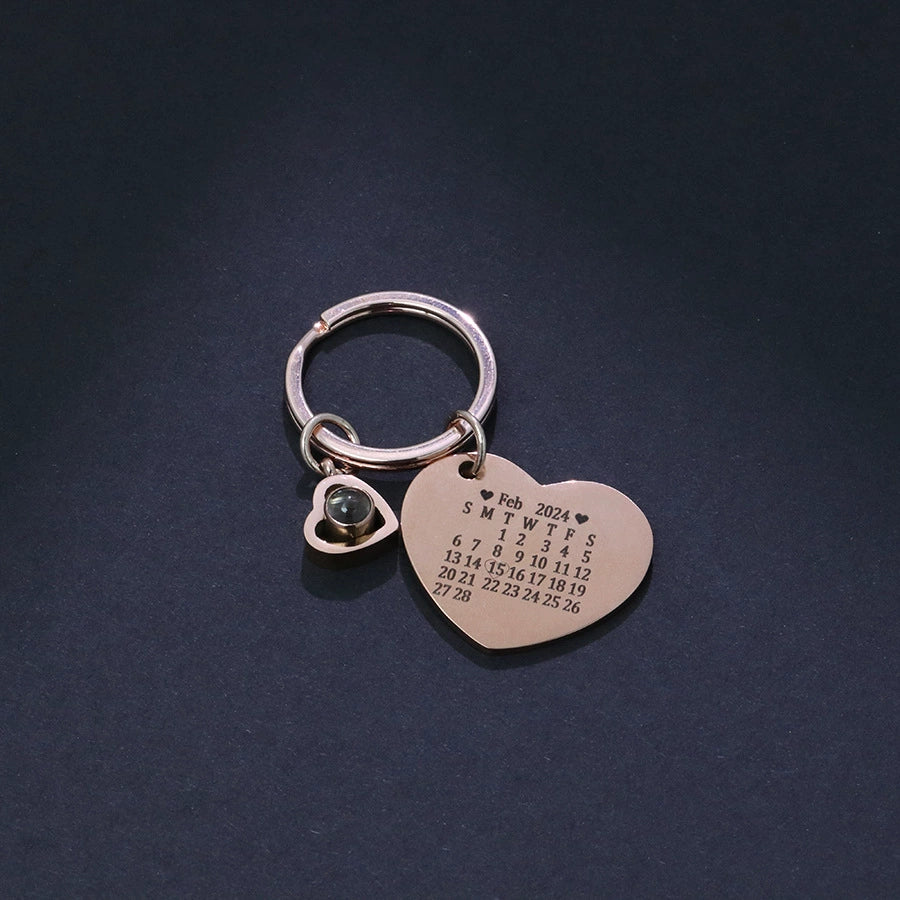 Custom Photo Calendar Keychain Heart Projection Keychain Christmas Gift